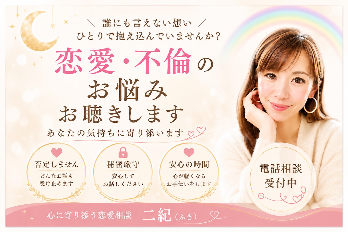 誰にも言えない恋愛のお悩みお聴きします あなたの気持ちに寄り添い心を込めてお聴きします イメージ1