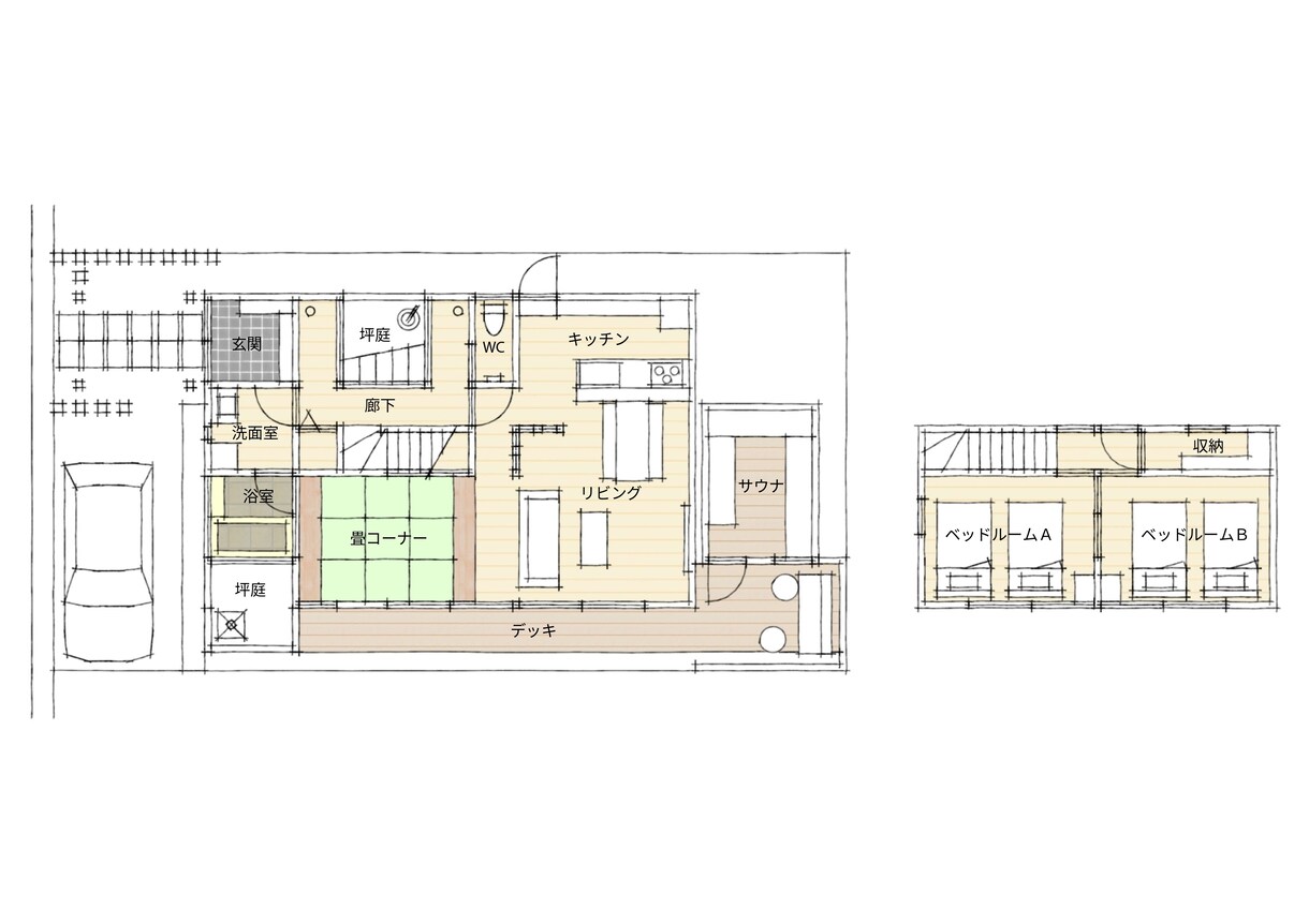手描き風の柔らかいタッチにて間取図などを仕上げます 適度な調度品の配置はより空間を想像しやすくなります イメージ1
