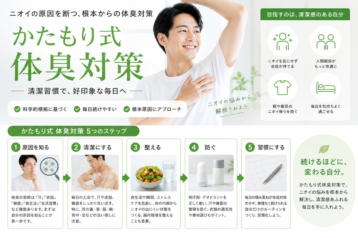 皮脂からくる体臭改善方法を教えます 皮脂が多くその皮脂臭に困っているかたはご相談ください イメージ1