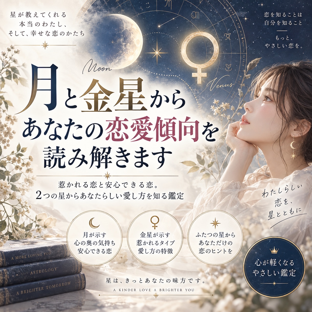 月と金星からあなたの恋愛傾向を読み解きます 惹かれる恋と安心できる恋。2つの星から貴女らしい愛し方を知る イメージ1