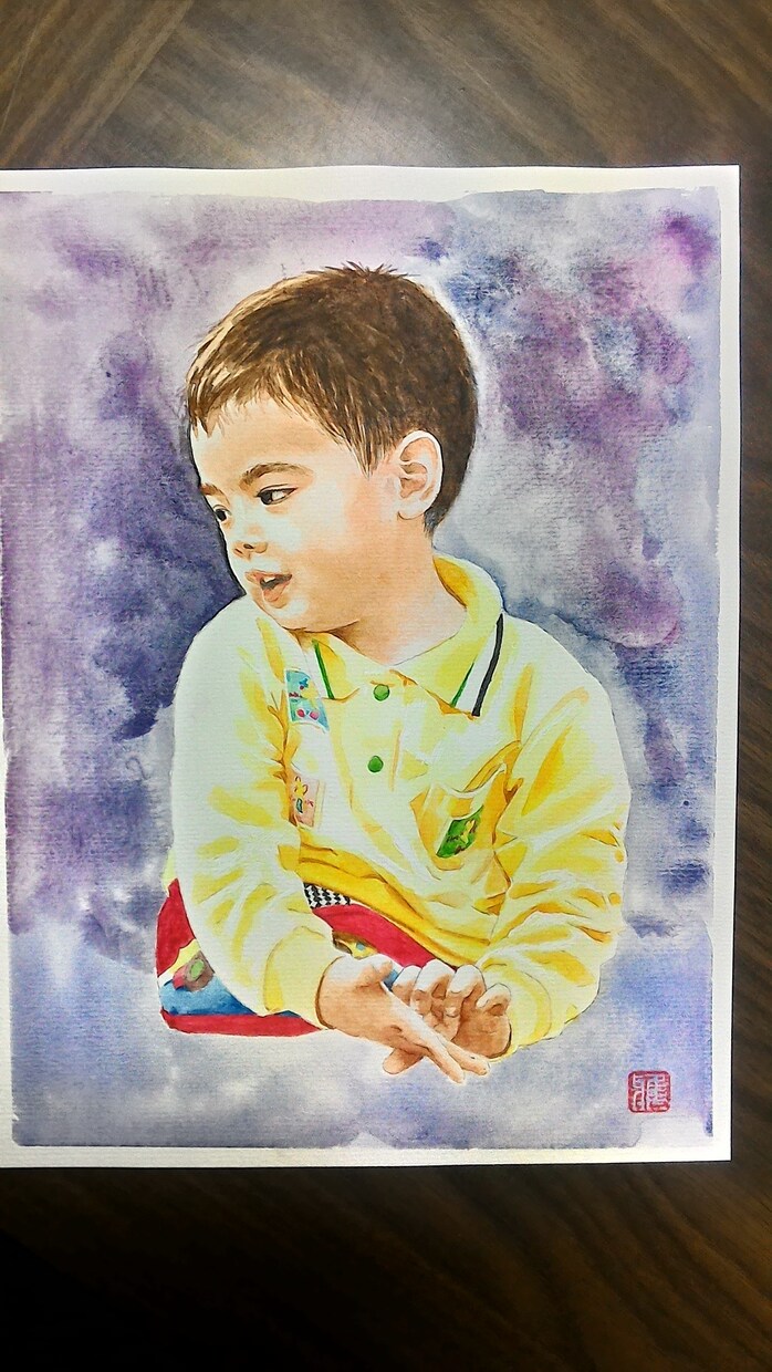 写真をもとに人物、ペットの似顔絵を描きます 透明水彩絵の具で厚めの水彩紙にポートレートを描きます。 イメージ5
