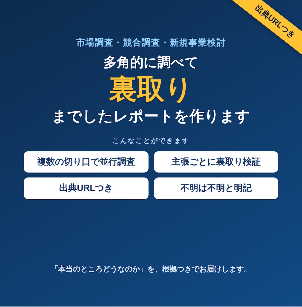 多角的に調べて裏取りまでしたレポートを作ります 「なんとなく」で終わらない、根拠つきの調査レポート イメージ1