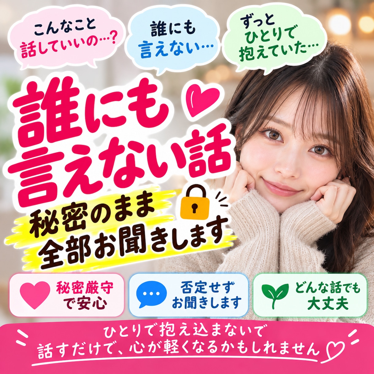 身近な人には話せないことも、否定せずお聞きします 「答えはいらない。ただ誰かに聞いてほしい」 イメージ1