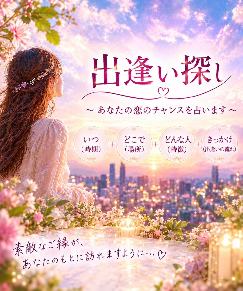 出逢い探し♡訪れるご縁と恋のチャンスを占います どんな人と出逢う？いつ？出逢いの場所やきっかけまで紐解きます イメージ1