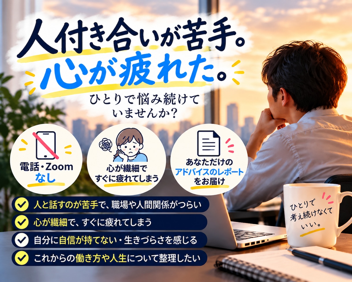 人付き合いが苦手なあなたの悩みを整理しますます 電話不要！あなただけのアドバイスをお届け イメージ1