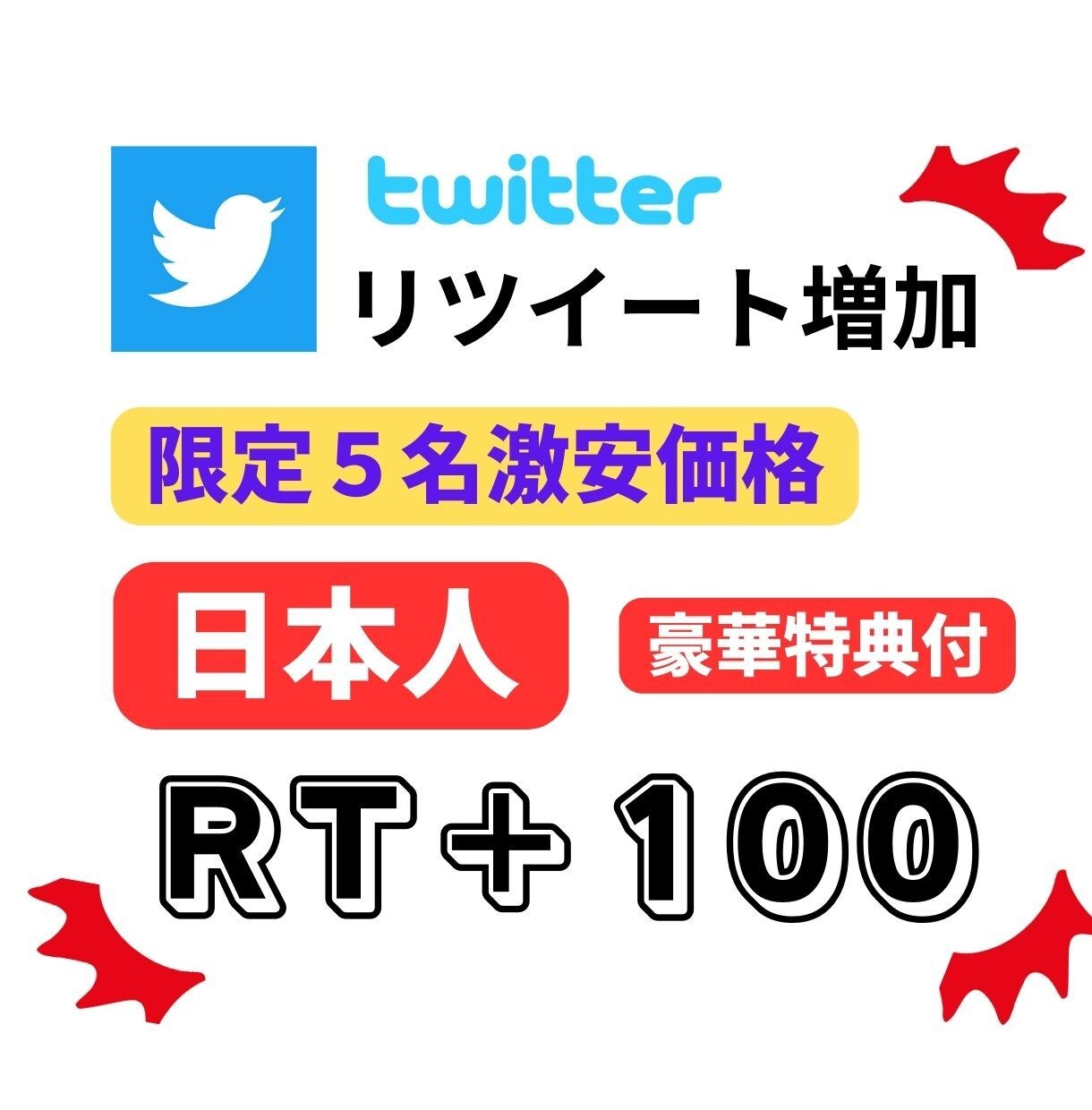 限定価格　Twitter日本人リツイート増やします 【５名限定の激安】日本人RTで拡散！Twitter集客特典付 イメージ1