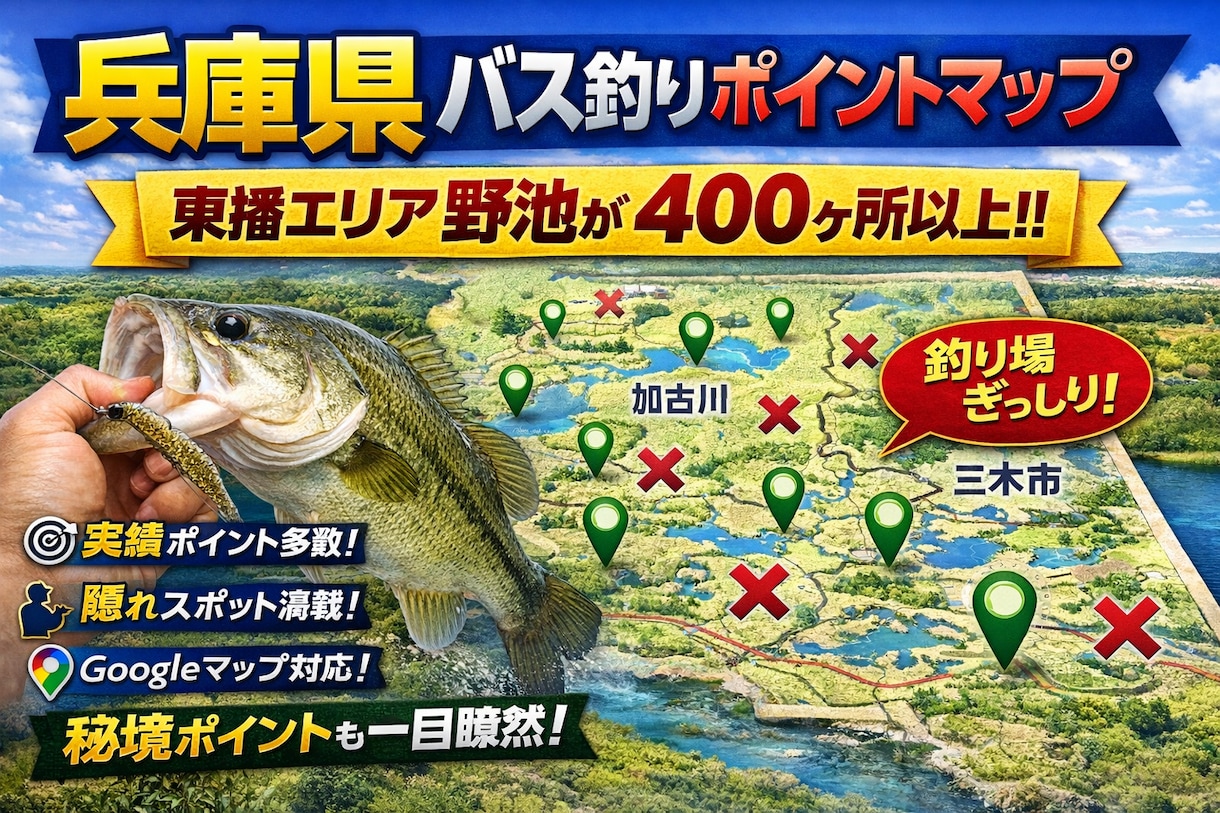 兵庫・東播エリアバス釣り完全攻略マップを提供します ～400超の厳選ポイント＆Googleマップ連動～ イメージ1