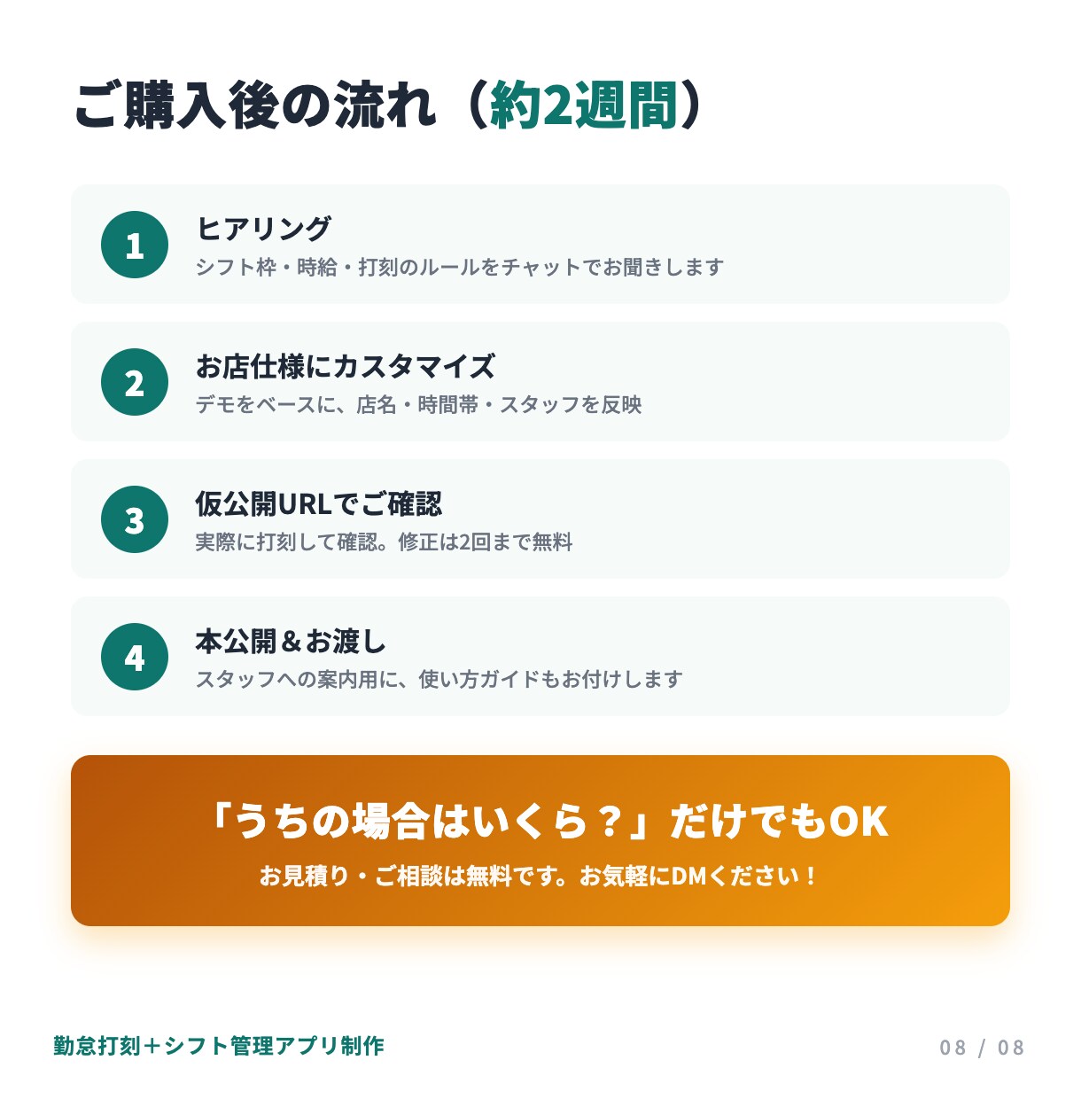 勤怠打刻＋シフト管理のアプリを制作します タイムカードとシフト表を、スマホひとつに イメージ8