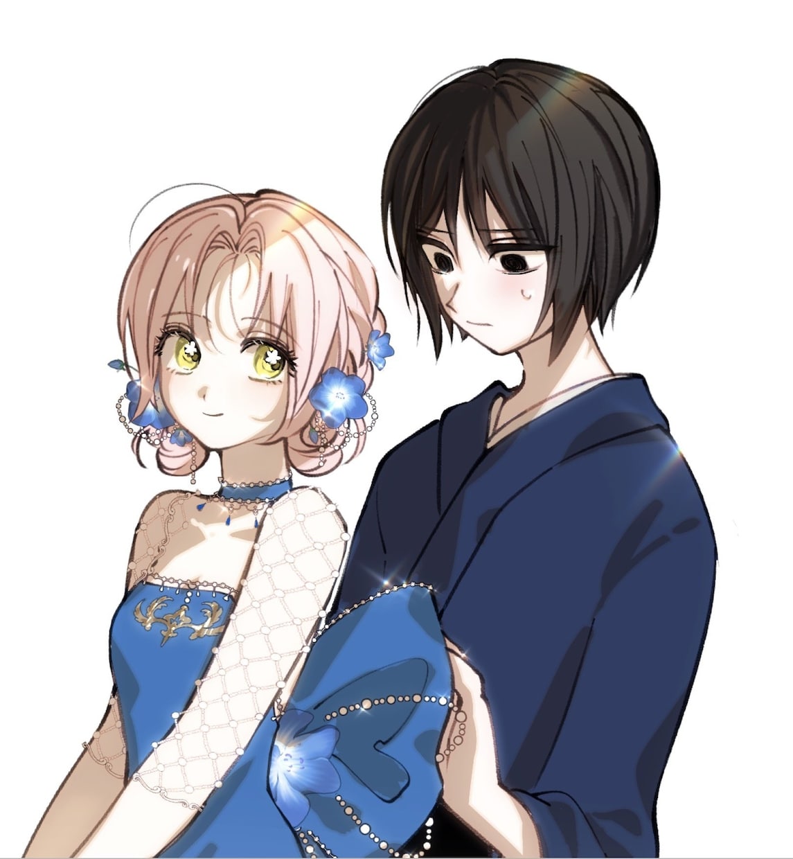 キャラクターもしくはカップルのイラストを制作します 凝った服飾や色彩に拘った光溢れるイラストが得意です♩ イメージ1