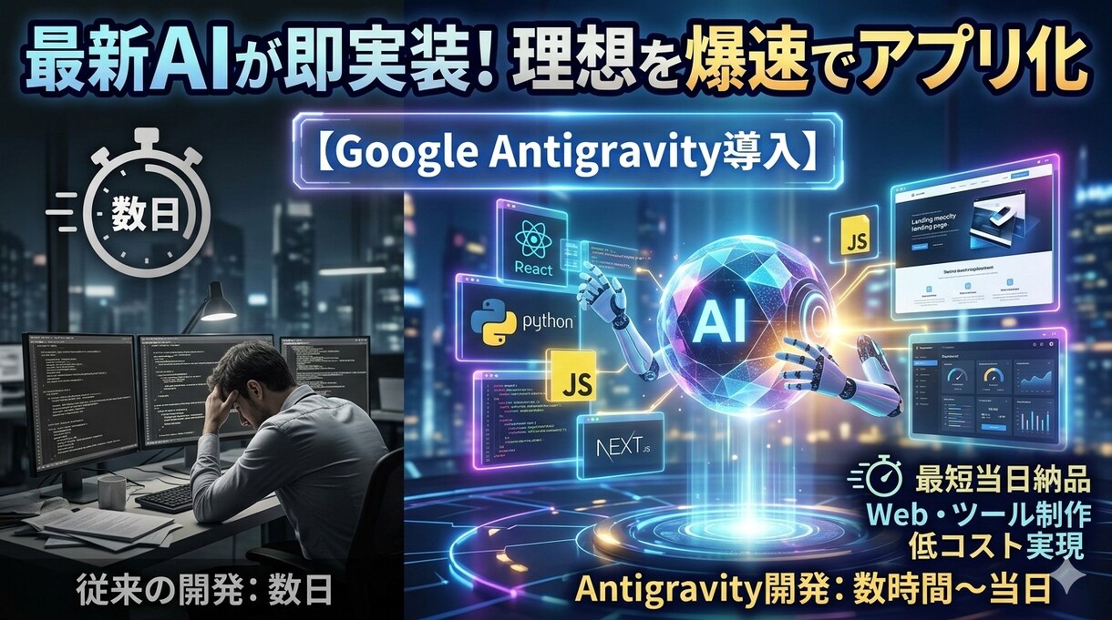 最新AIが即実装！理想を爆速でアプリ化します 人間が3日かかる開発を数時間で。最新AIが最短当日納品」 イメージ1