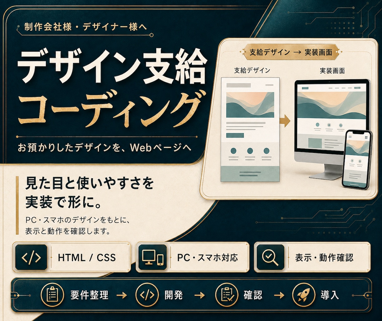 デザインからLP・サイトをコーディングします 制作会社・デザイナー様の実装を支えます イメージ1