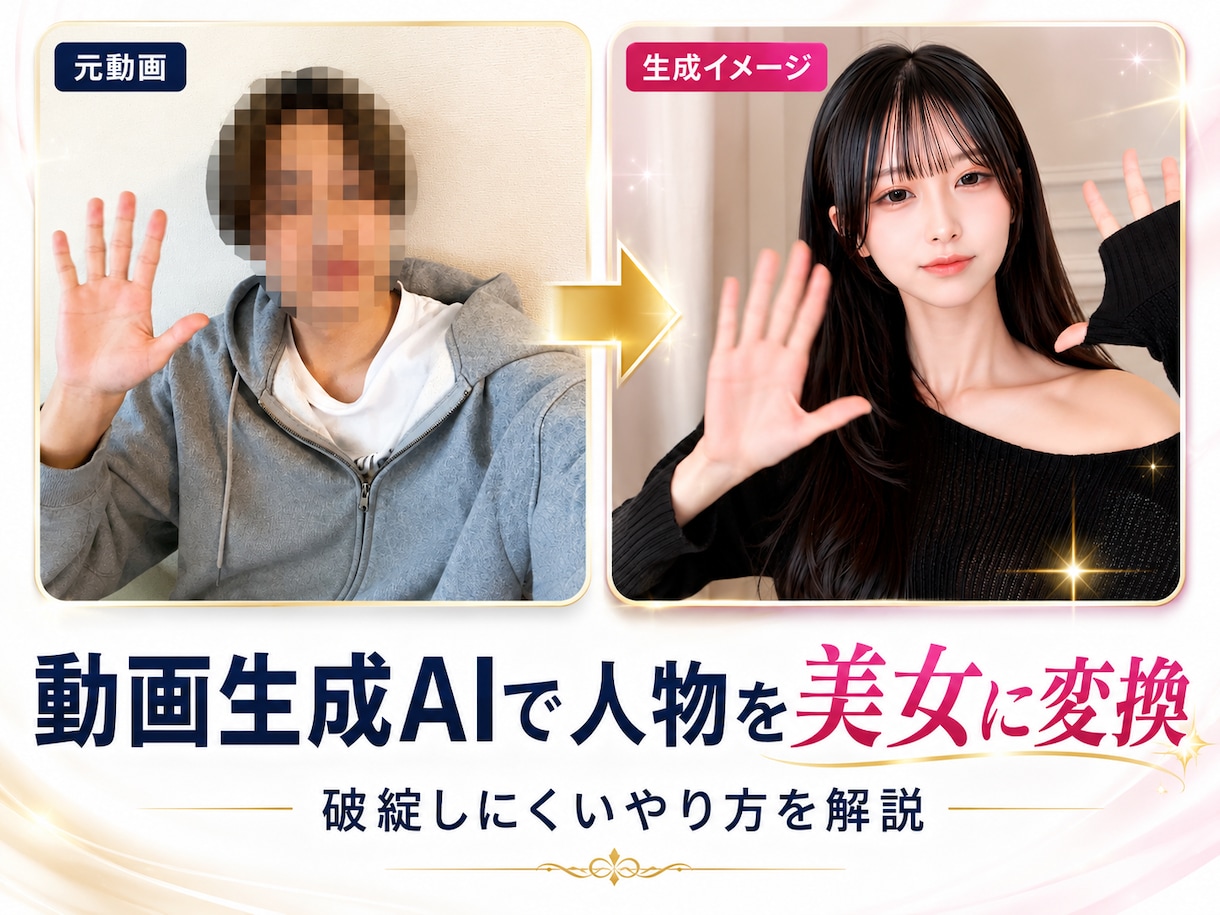 動画生成AIで人物を美女に変換する手法を解説ます 男性→美女に変換！崩れない・AI動画生成の完全設計詳解 イメージ1