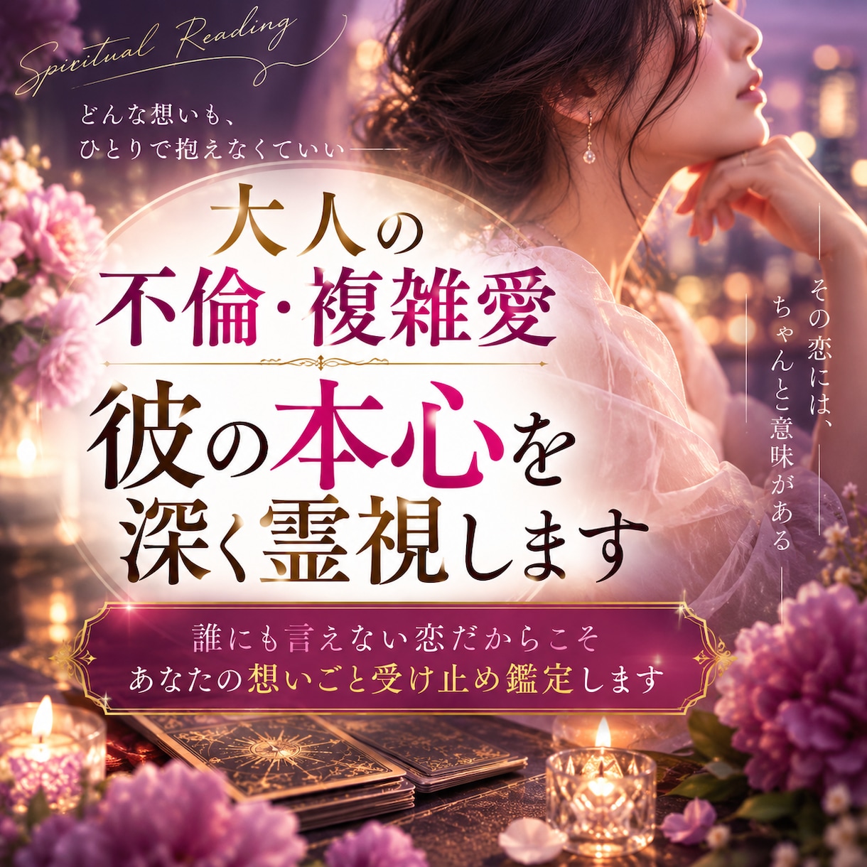 大人の不倫・複雑愛｜彼の本心を深く霊視します 誰にも言えない恋だからこそあなたの想いごと受け止め鑑定します イメージ1