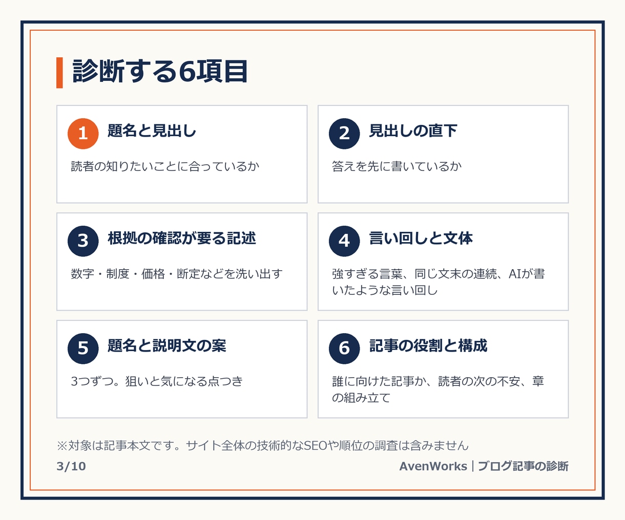 ブログ記事の改善点をSEO目線で診断します ゲーム会社QA18年の視点で、記事の直す所を添削・一覧化 イメージ3