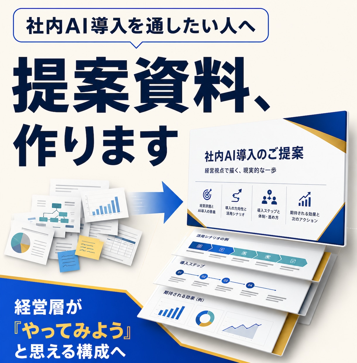 社内AI導入を通したい人の提案資料、作ります AIを社内に広めたい人の、提案資料づくりを代行します イメージ1
