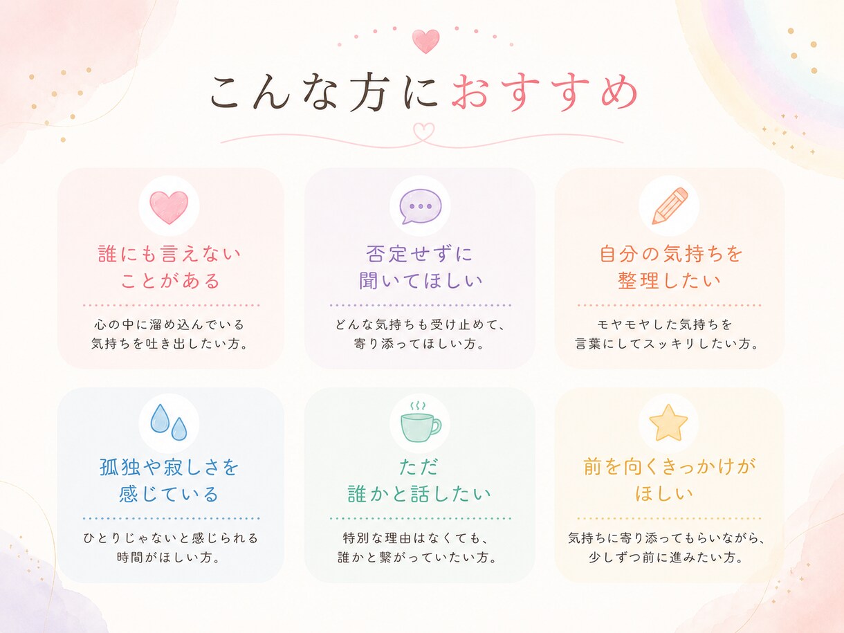 30分集中＊どんなあなたも受け止める友達になります 愚痴・悩み・黒い本音・モヤモヤ・イライラを抱えている人へ。 イメージ2