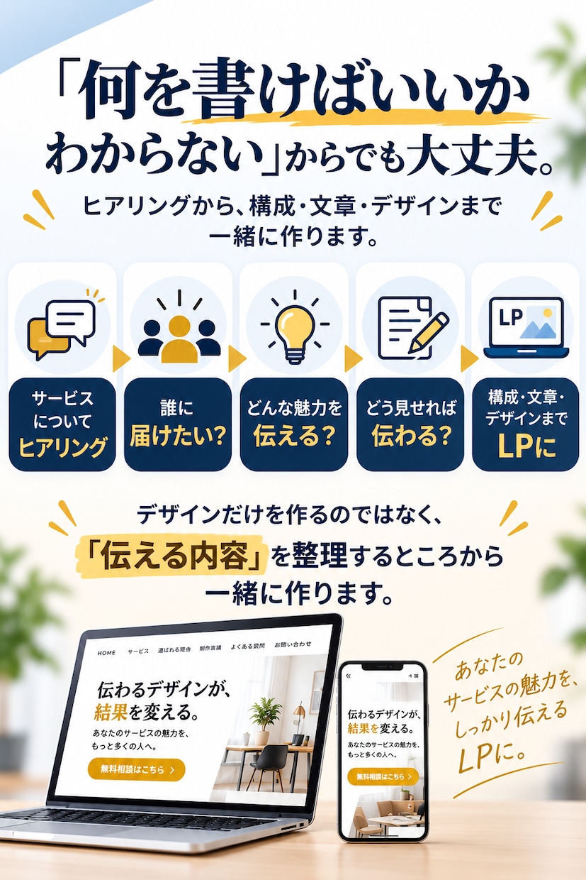 構成・文章から伝わるLPを制作します 何を書けばいいかわからない状態からでもお任せください イメージ3