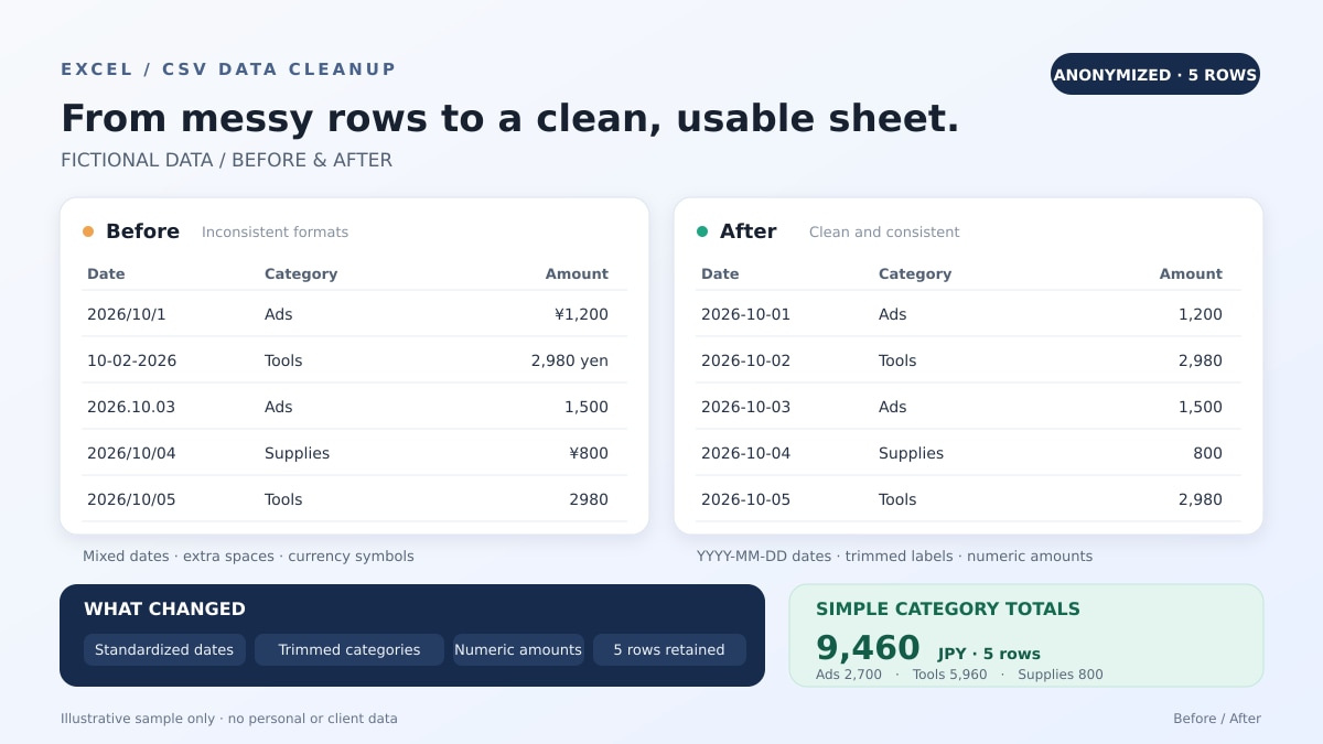 Excel・CSVを整形します 1ファイル・1シートを48時間で納品 イメージ1