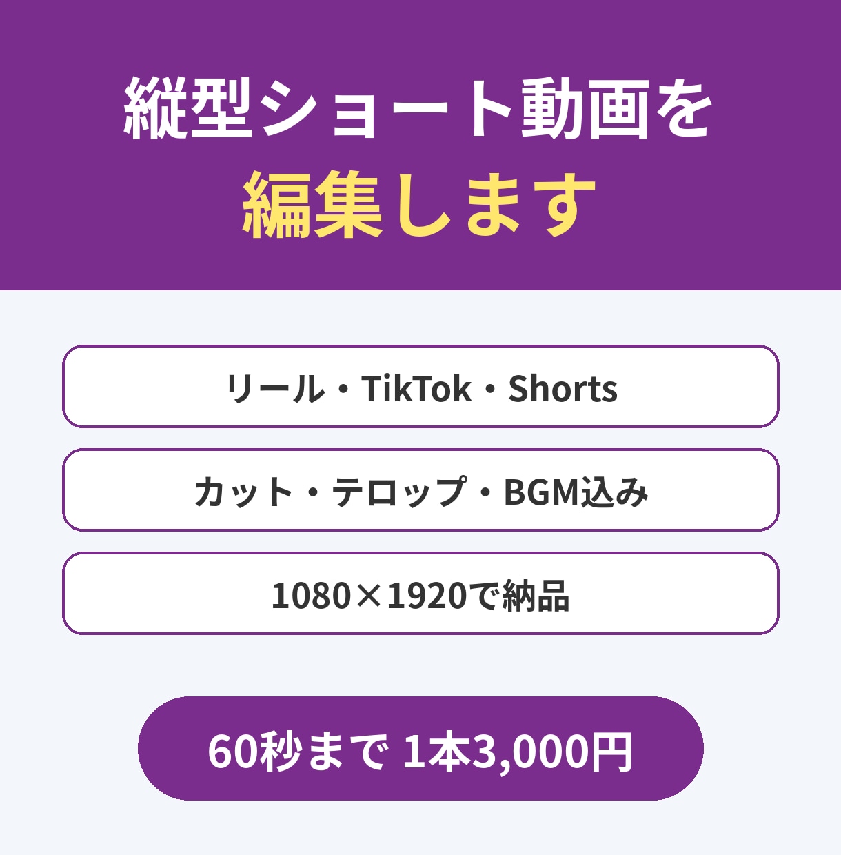 縦型ショート動画を編集します リール・TikTok向け、60秒以内3,000円 イメージ1