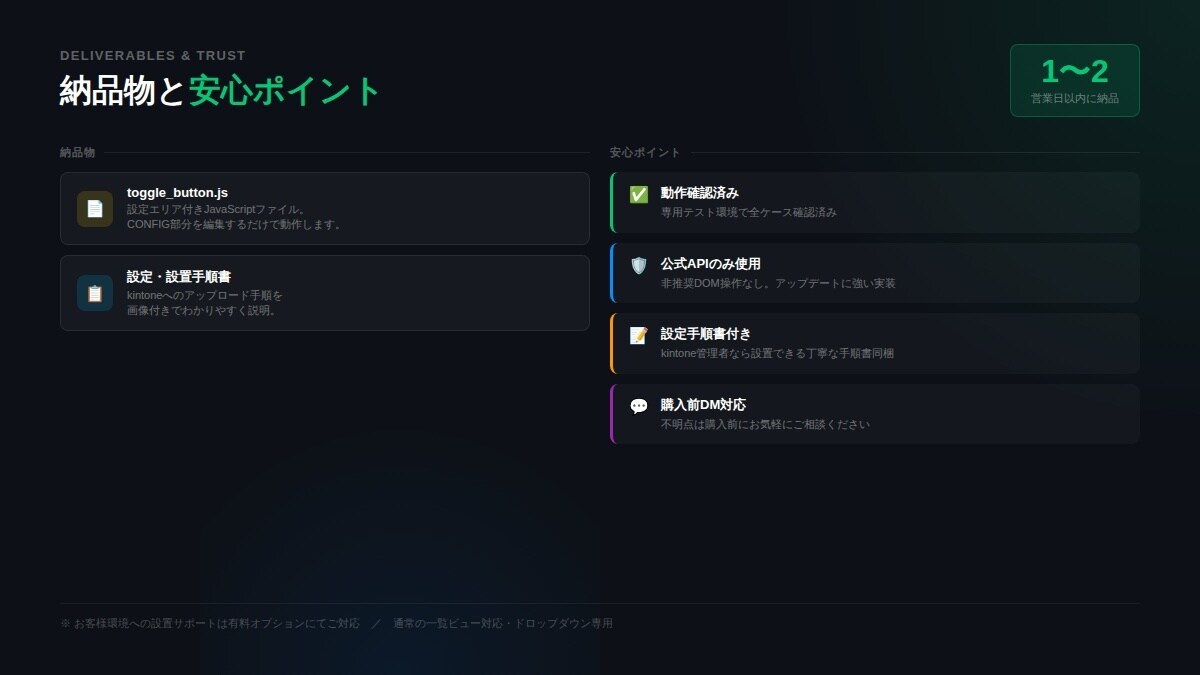 kintone　一覧画面にトグルボタンを設置します 編集画面を開かずワンクリックでステータス更新 イメージ3