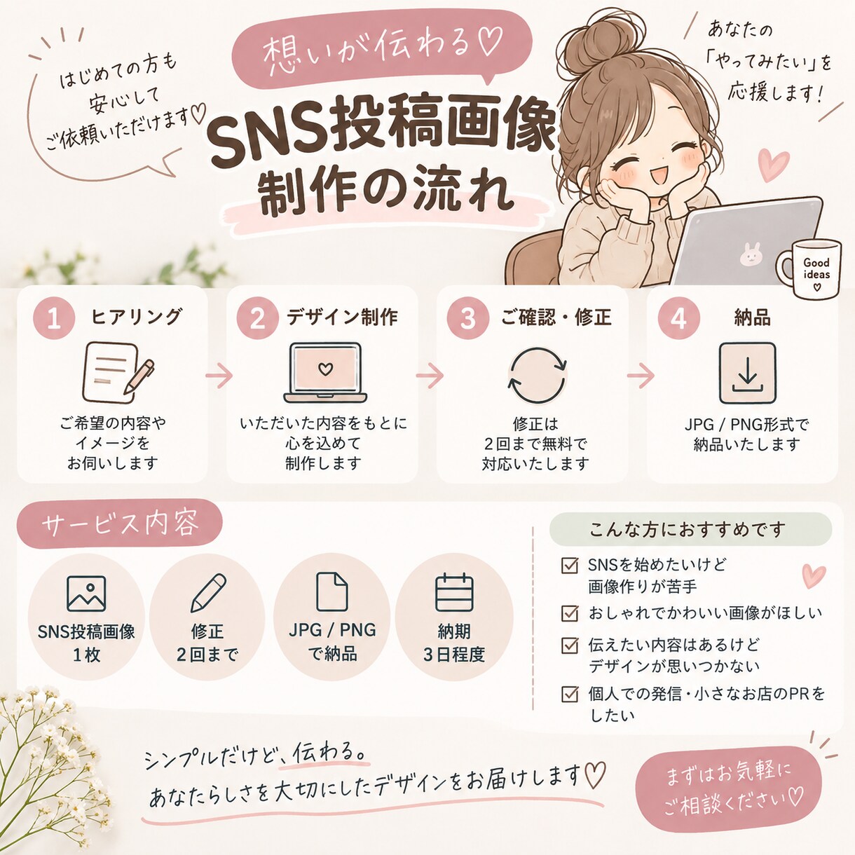 CanvaでSNS投稿画像を1枚から制作します Instagram・SNSをかわいく見やすい投稿に整えます♡ イメージ3