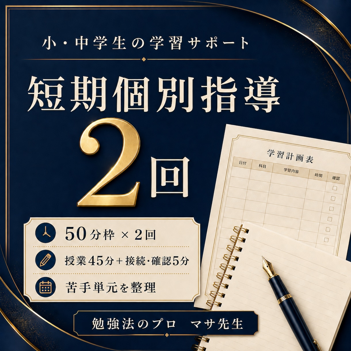 小・中学生を50分枠×2回で個別指導します 授業45分×2回で苦手単元を集中的に整理 イメージ1