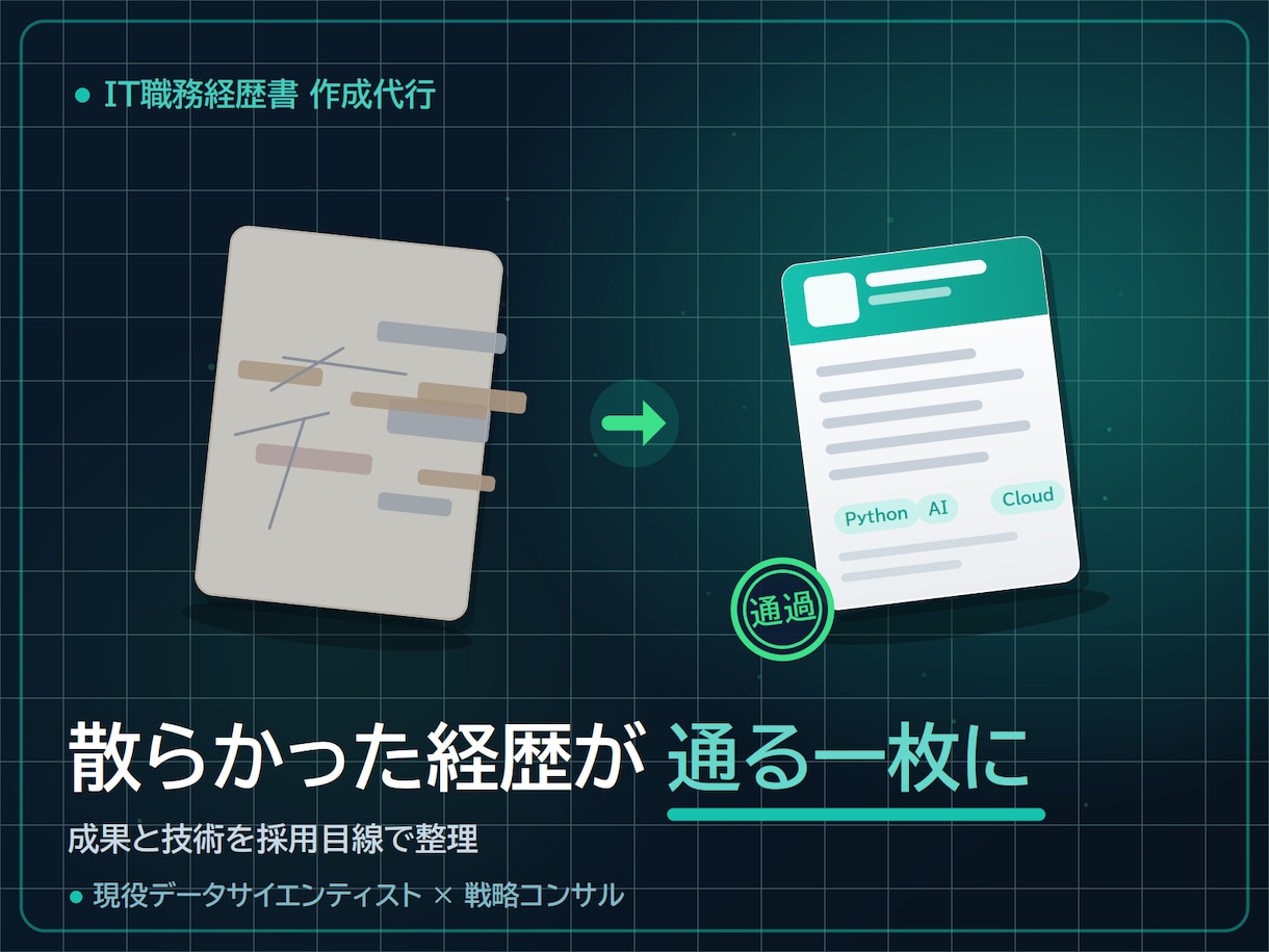 IT人材の職務経歴書を採用目線で作成します IT/データ/AI人材を統括する側の視点で伝わる職務経歴書に イメージ2