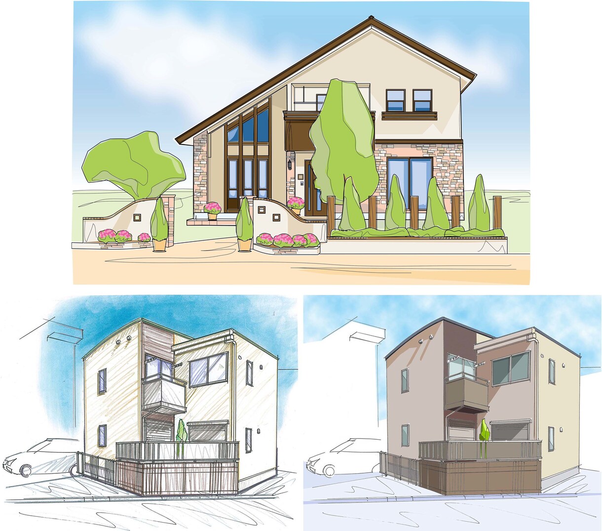 住宅、建築の外内観の手描き風パース画作成いたします 手描き風のパース画でWeb、広告のあたたかみを演出 イメージ1
