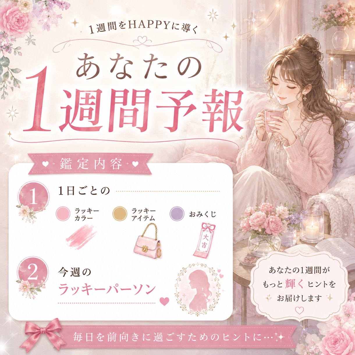 貴方の1週間予報☆毎日の開運ヒントをお届けします 毎日を少し幸せにする1週間の開運予報☆ダイスで占います☆ イメージ1