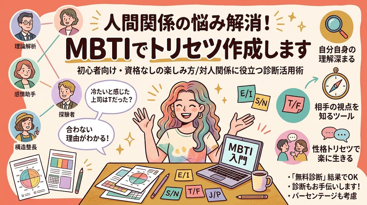 人間関係の悩み解消！MBTIでトリセツ作成します 性格の不一致をタイプで理解！難しい用語なしで楽な人間関係を！ イメージ1