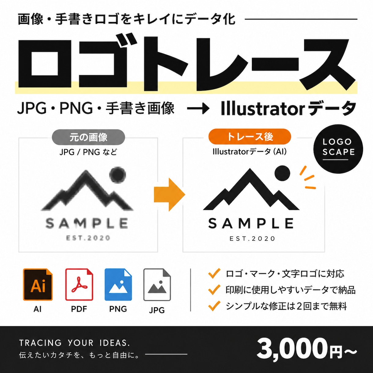 ロゴ画像をIllustratorでトレースします 手書き・画像のロゴを編集可能なIllustratorデータに イメージ1