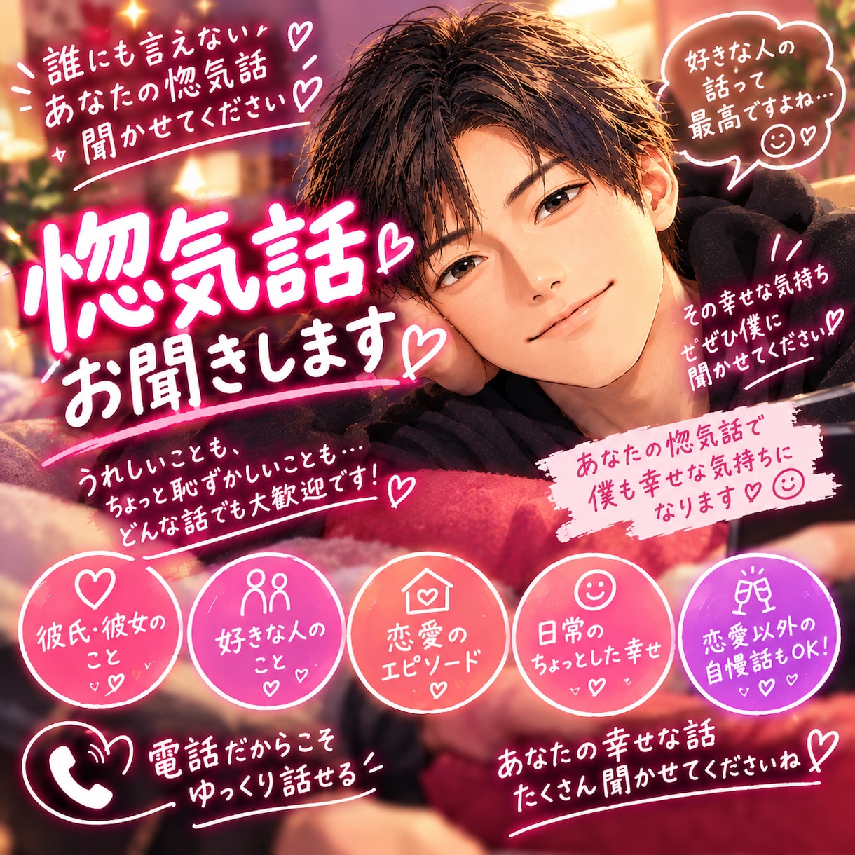 幸せおすそ分けください♡あなたの惚気話お聞します 恥ずかしいけど打ち明けたい恋の幸せ。遠慮なしでお話ください！ イメージ1