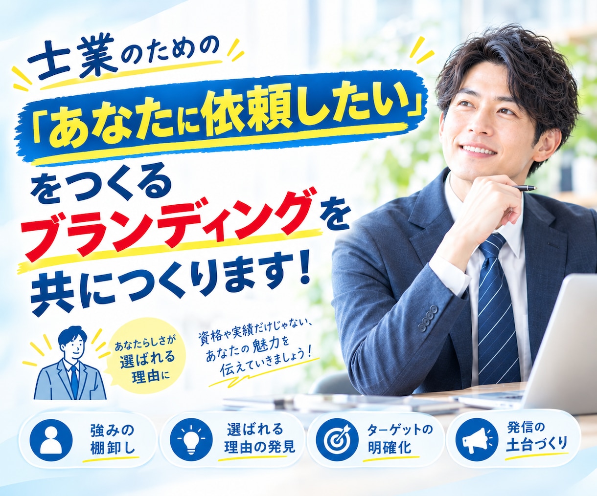 士業向けの【選ばれる】発信土台を、共に設計します 強み・専門性・プロフィールを整え、問い合わせにつながる発信へ イメージ1