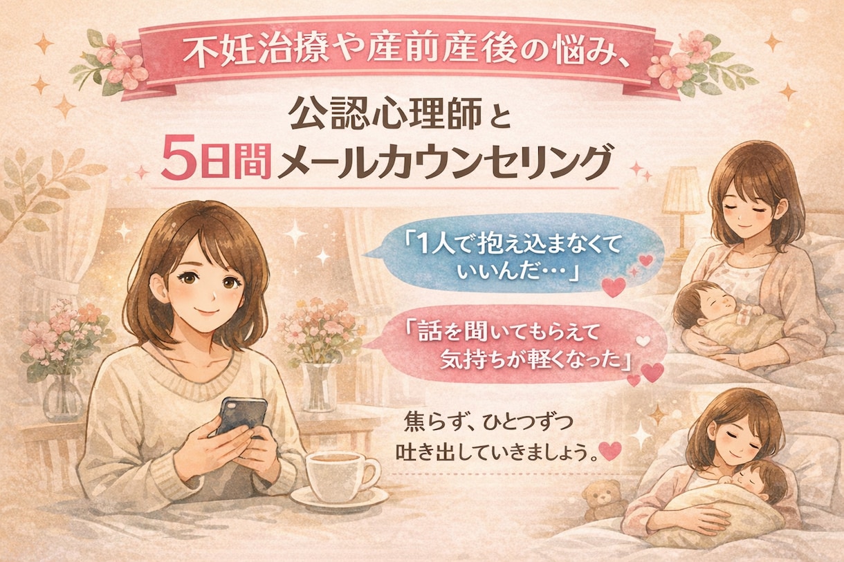 心理師が不妊治療・産前産後のカウンセリングします 病院に行く程では…でも不安はある、相談先がわからない人向け イメージ1