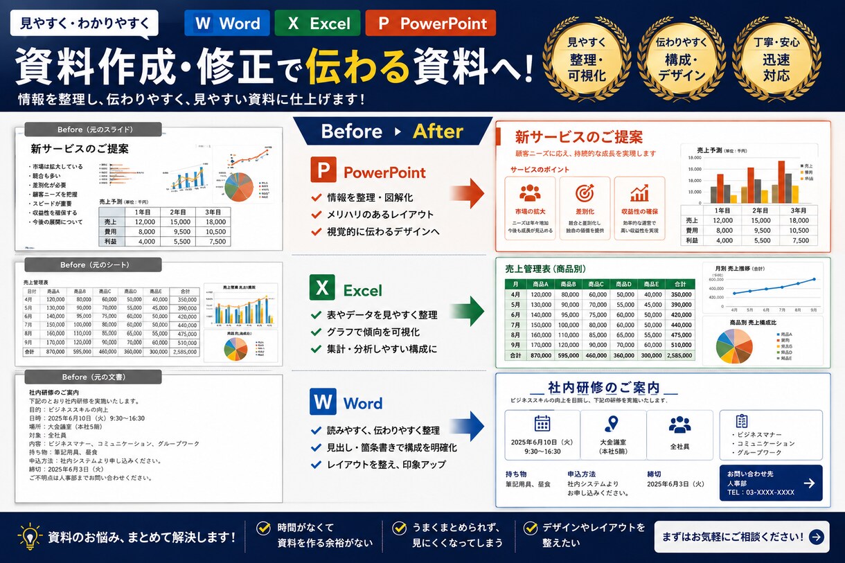 Word・Excel・パワポ広く対応します Word・Excel・資料を見やすく整えます イメージ2