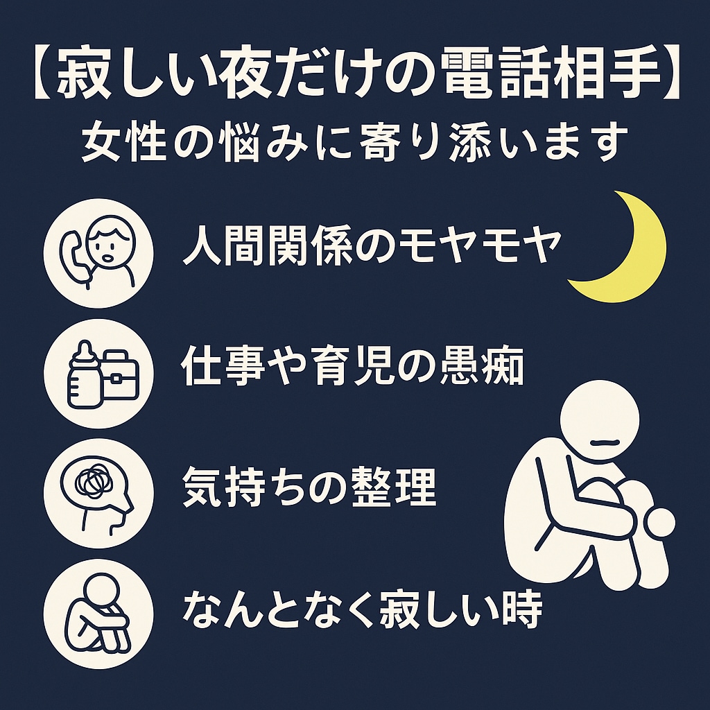 女性向け・夜限定||寂しい夜の電話相手になります 深夜の孤独にそっと寄り添う話し相手になります。 イメージ2