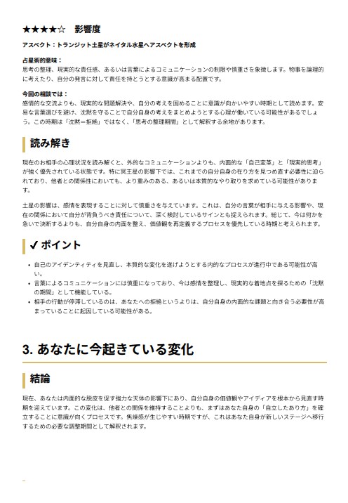 喧嘩・音信不通…相手の心理と今後6か月を鑑定します 5000字程度の分析レポートをPDFでお届けします イメージ5