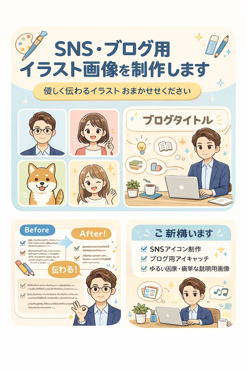 SNS・ブログ用イラスト画像を制作します やさしく伝わるイラスト・画像を作成します イメージ1