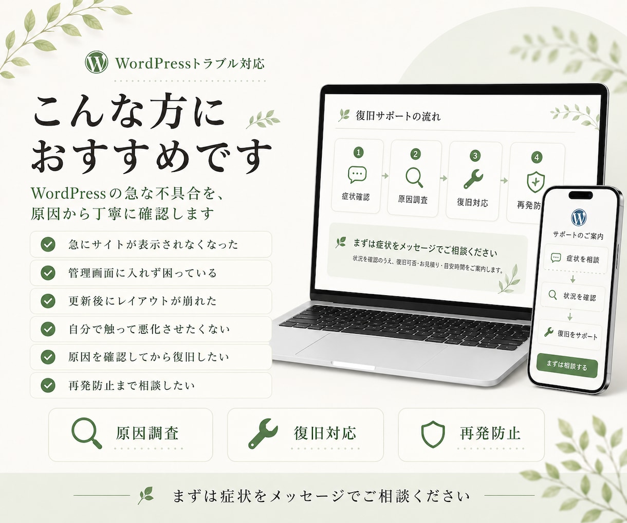 WordPressの不具合・エラーを緊急復旧します サイトが真っ白・ログイン不可を原因から復旧 イメージ3