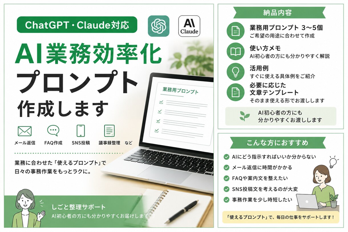 事務作業用AIプロンプトを作ります メール返信・FAQ作成をAIで時短します イメージ1