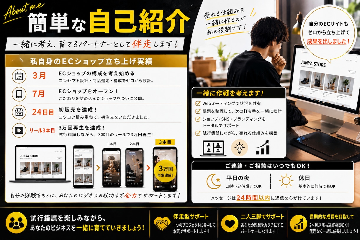 本気で始めたい方へ、ECサイトを一緒に作ります ECサイト制作からSNS動画作成まで、一貫してサポートします イメージ2