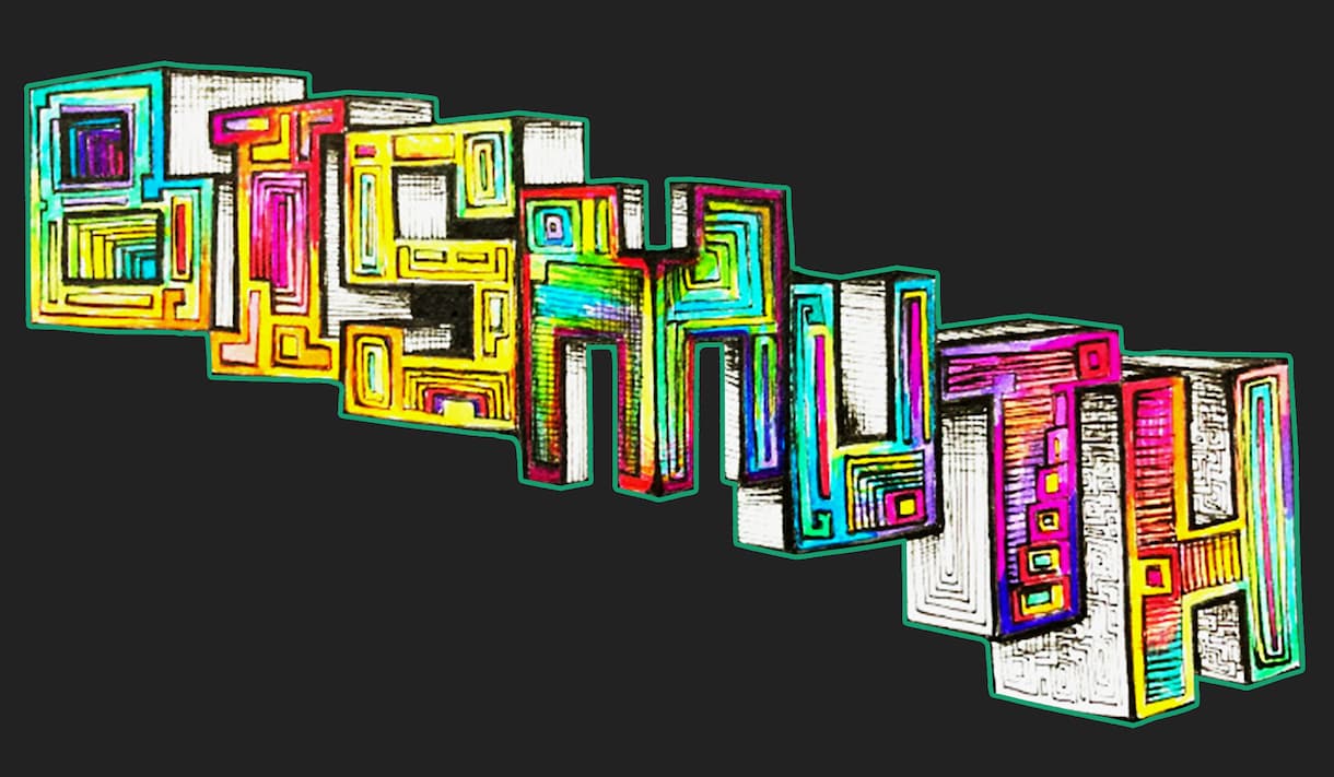 幾何学模様で個性的なロゴ風イラストをお描きします イニシャルや年号などをカラフルなイラストに出来ます イメージ2