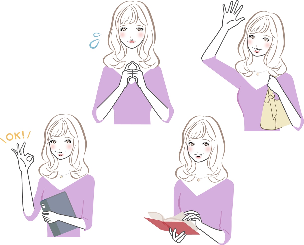 商用利用可。大人かわいい女性イラストを制作します 用途自由。「〜している」動作のカットイラストを制作します イメージ2