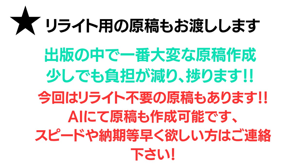 変更リライト不要原稿、直ぐ使える原稿を販売します リライト原稿もいいですが、少しでも時間短縮してみて下さい。 イメージ3