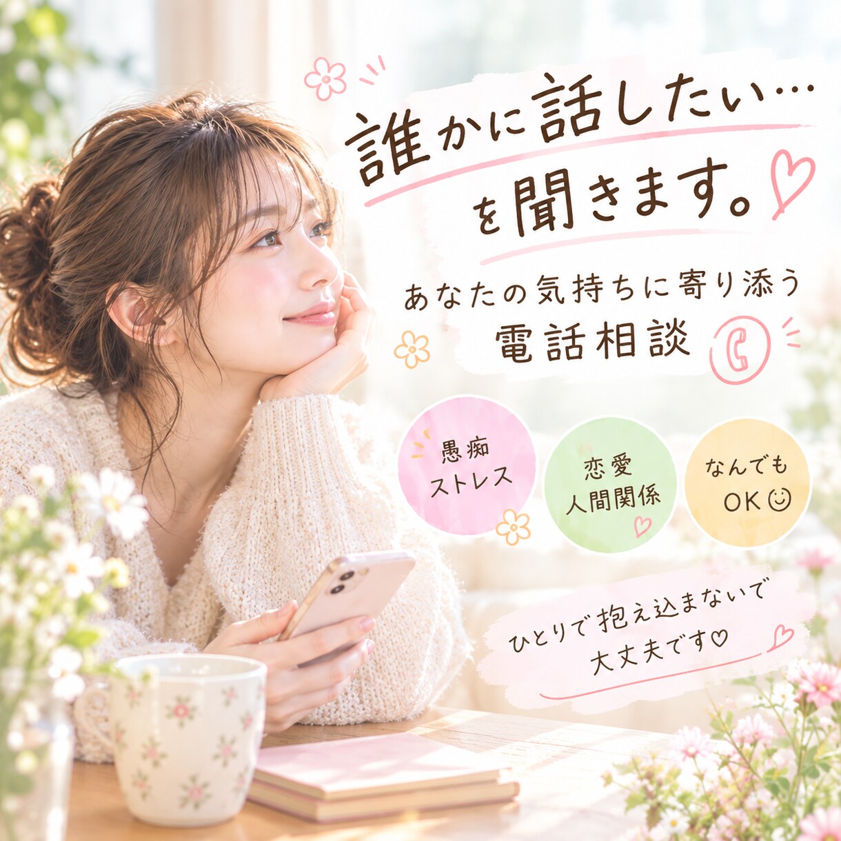 誰かに話したい...を聞きます あなたの気持ちに寄り添う電話相談♡ イメージ1