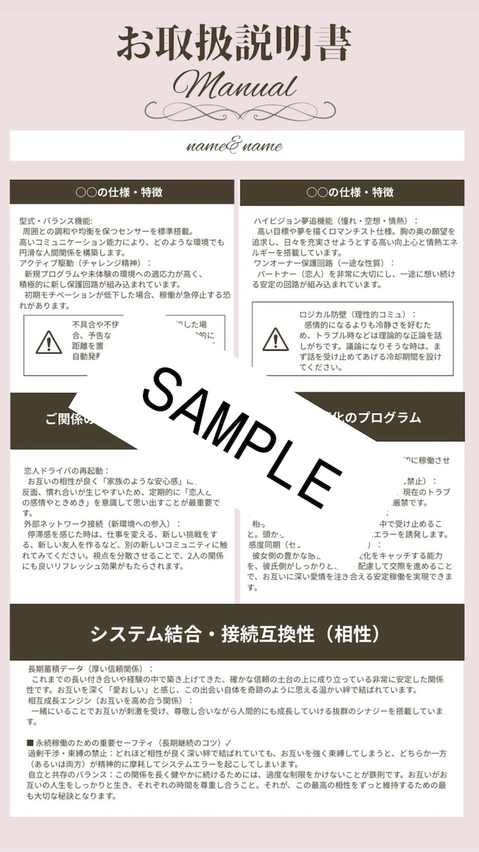 あの人との取り扱い説明書1枚の画像でお届けします 〜2人の相性とトリセツをまとめた、専用カスタムマニュアル〜 イメージ2