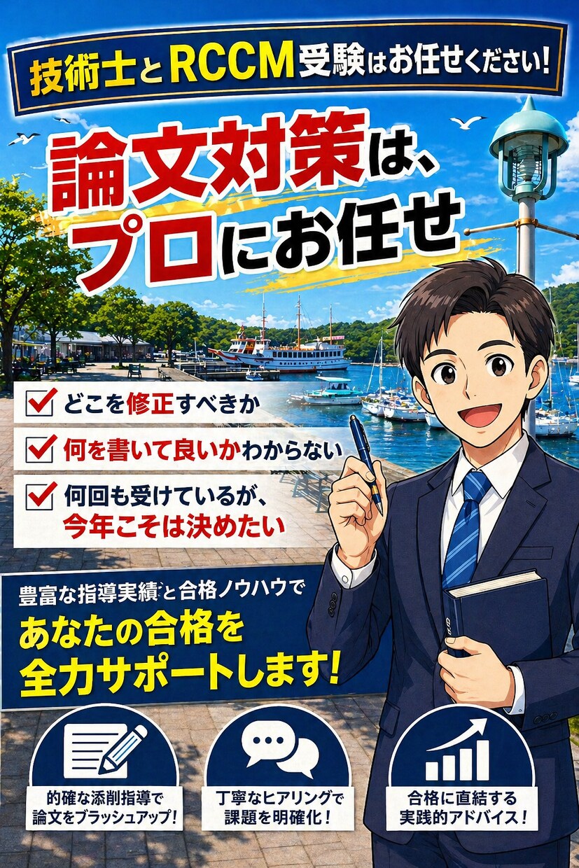 技術士(建設部門)、RCCMの受験を応援します 技術士第二次試験の論文対策とRCCM試験対策はお任せください イメージ1