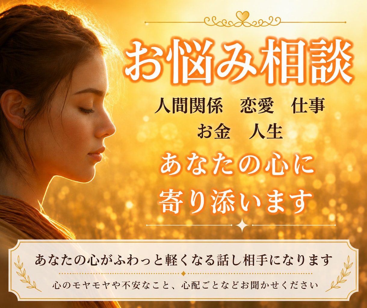 あなたの心がふわっと軽くなる話し相手になります 心のモヤモヤや不安なこと、心配ごとなどお聞かせください イメージ1