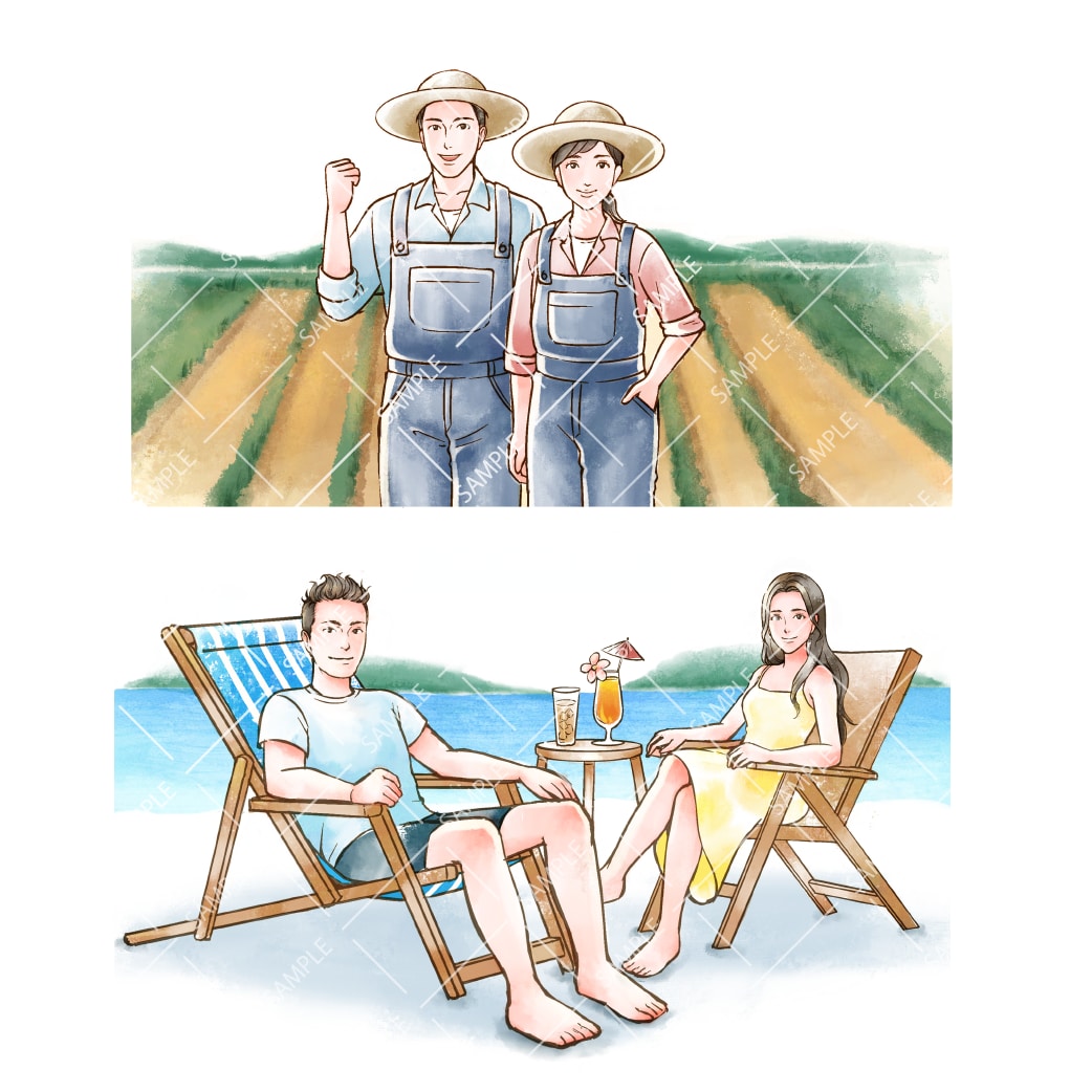 水彩画風の人物カットイラストを制作いたします WEBや印刷物に使用する挿絵や似顔絵など イメージ4