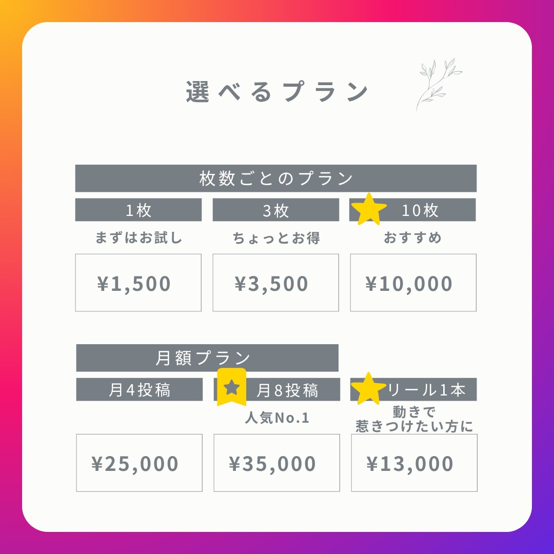 Instagram投稿画像制作代行月4〜8回します 忙しいあなたをプロの品質で丸ごとサポート イメージ5